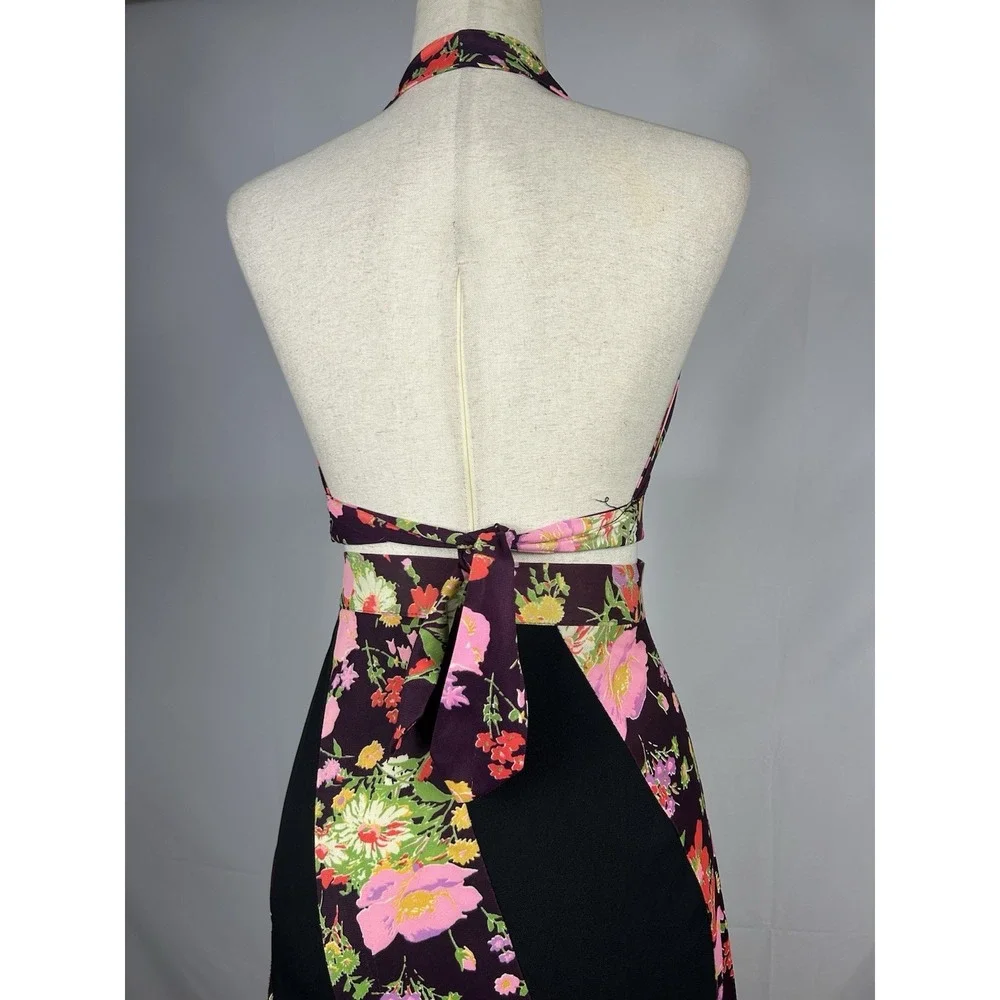 Vintage 70s Pinwheel Floral Two Piece Halter Top Maxi Skirt Set XS/S‎ Mod GoGo